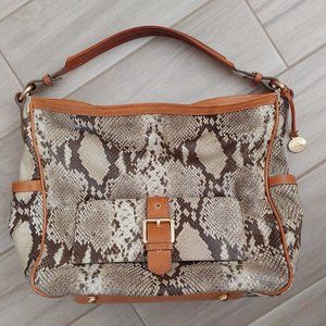 Brahmin Multi Brown Snakeskin Leather Shoulder Tote Handbag. Size Large